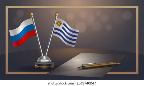 Small national flag of Russian and Uruguay flag Relation, Template banner vector Illustration