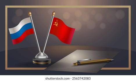 Small national flag of Russian and USSR, flag Relation, Template banner vector Illustration