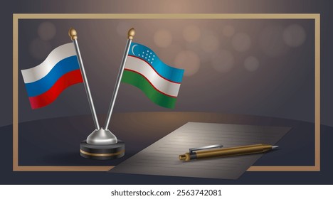 Small national flag of Russian and Uzbekistan flag Relation, Template banner vector Illustration