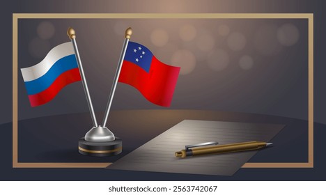 Small national flag of Russian and Western Samoa flag Relation, Template banner vector Illustration