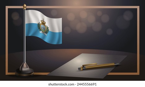 Small national flag of the San Marino on bokeh background, vector Illustration