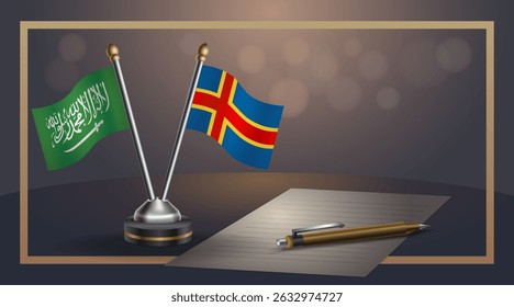Small national flag of Saudi Arabia and Aland Islands flag Relation, Template banner vector Illustration