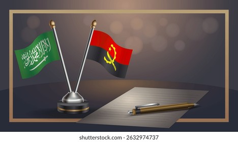 Small national flag of Saudi Arabia and Angola flag Relation, Template banner vector Illustration