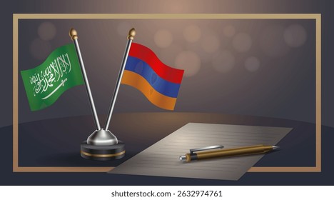 Small national flag of Saudi Arabia and Armenia flag Relation, Template banner vector Illustration