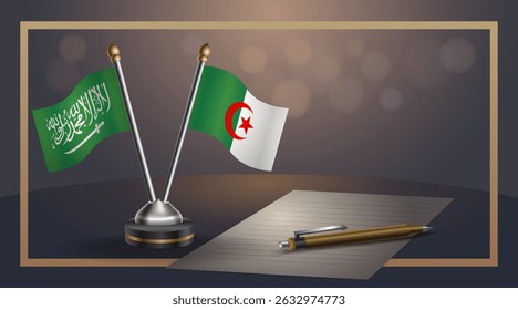 Pequena bandeira nacional da Arábia Saudita e Argélia bandeira Relação, Modelo banner vetor Ilustração