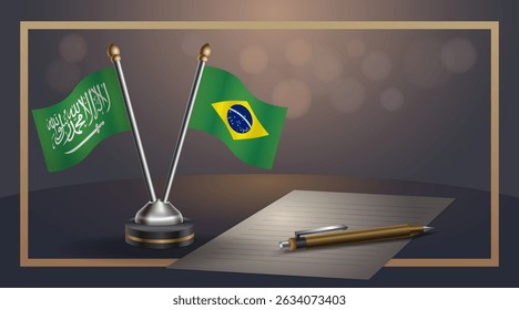 Small national flag of Saudi Arabia and Brazil flag Relation, Template banner vector Illustration