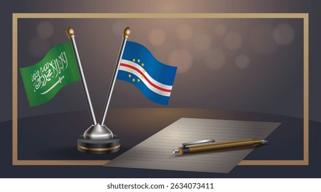 Small national flag of Saudi Arabia and Cape Verde flag Relation, Template banner vector Illustration
