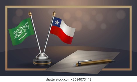 Small national flag of Saudi Arabia and Chile flag Relation, Template banner vector Illustration