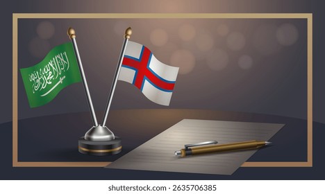 Small national flag of Saudi Arabia and Faroe Islands flag Relation, Template banner vector Illustration