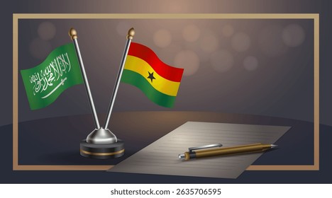 Small national flag of Saudi Arabia and Ghana flag Relation, Template banner vector Illustration