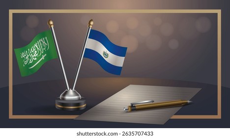 Small national flag of Saudi Arabia and El Salvador flag Relation, Template banner vector Illustration
