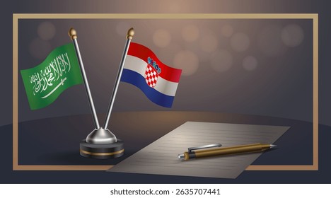 Small national flag of Saudi Arabia and Croatia flag Relation, Template banner vector Illustration