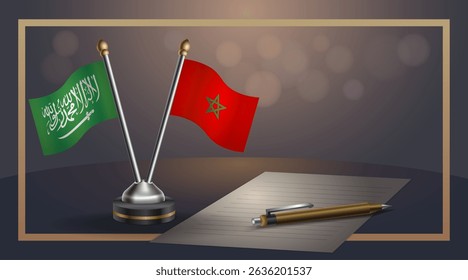 Small national flag of Saudi Arabia and Morocco flag Relation, Template banner vector Illustration