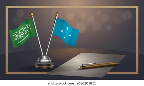 Small national flag of Saudi Arabia and Micronesia flag Relation, Template banner vector Illustration