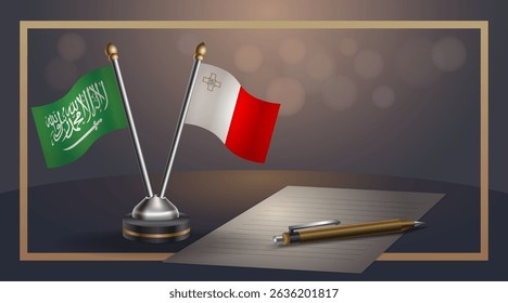 Small national flag of Saudi Arabia and Malta flag Relation, Template banner vector Illustration