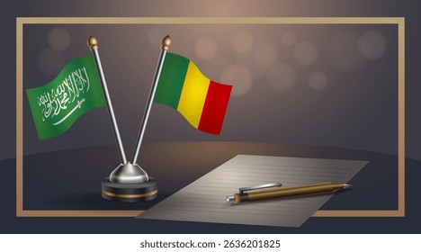 Small national flag of Saudi Arabia and Mali flag Relation, Template banner vector Illustration