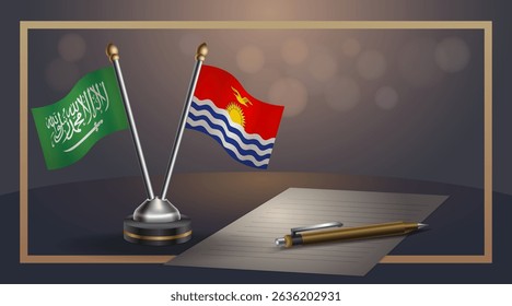 Small national flag of Saudi Arabia and Kiribati flag Relation, Template banner vector Illustration