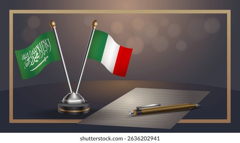 Small national flag of Saudi Arabia and Italy flag Relation, Template banner vector Illustration