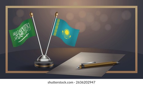Small national flag of Saudi Arabia and Kazakhstan flag Relation, Template banner vector Illustration