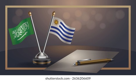 Small national flag of Saudi Arabia and Uruguay flag Relation, Template banner vector Illustration