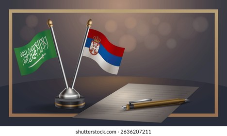 Small national flag of Saudi Arabia and Serbia flag Relation, Template banner vector Illustration