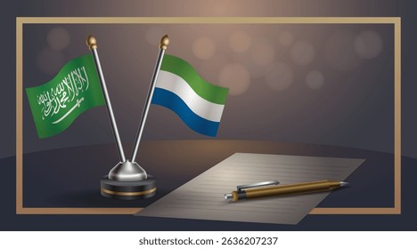 Small national flag of Saudi Arabia and Sierra Leone flag Relation, Template banner vector Illustration
