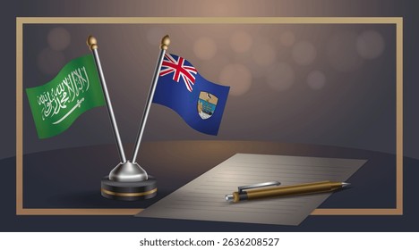 Small national flag of Saudi Arabia and ST. Helena flag Relation, Template banner vector Illustration