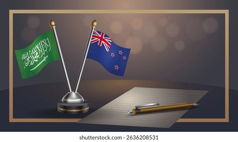 Small national flag of Saudi Arabia and New Zealand flag Relation, Template banner vector Illustration
