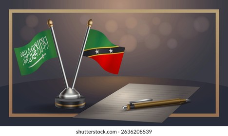 Small national flag of Saudi Arabia and ST. Kitts Nevis flag Relation, Template banner vector Illustration