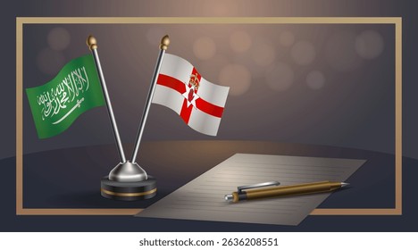 Small national flag of Saudi Arabia and Northern Ireland flag Relation, Template banner vector Illustration