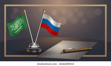 Small national flag of Saudi Arabia and Russian flag Relation, Template banner vector Illustration