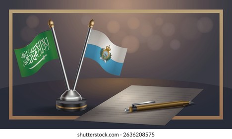 Small national flag of Saudi Arabia and San Marino flag Relation, Template banner vector Illustration