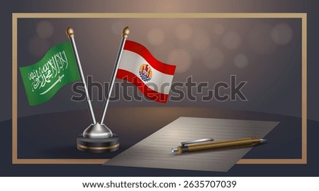 Small national flag of Saudi Arabia and French Polynesia flag Relation, Template banner vector Illustration