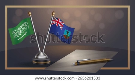 Small national flag of Saudi Arabia and Montserrat flag Relation, Template banner vector Illustration