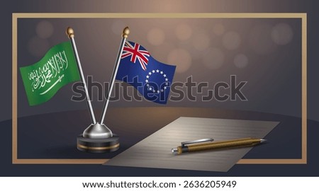 Small national flag of Saudi Arabia and Cook Islands flag Relation, Template banner vector Illustration