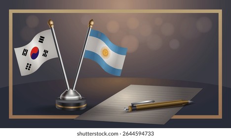 Small national flag of South Korea and Argentina flag Relation, Template banner vector Illustration
