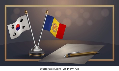 Small national flag of South Korea and Andorra flag Relation, Template banner vector Illustration