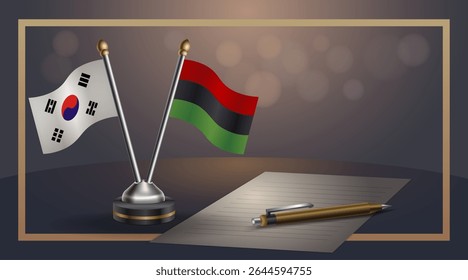 Small national flag of South Korea and American flag Relation, Template banner vector Illustration