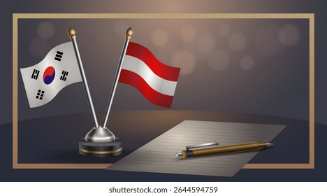 Small national flag of South Korea and Austria flag Relation, Template banner vector Illustration