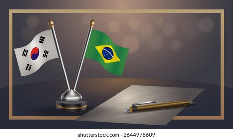 Small national flag of South Korea and Brazil flag Relation, Template banner vector Illustration