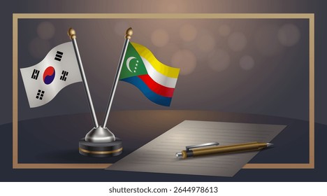 Small national flag of South Korea and Comoros flag Relation, Template banner vector Illustration