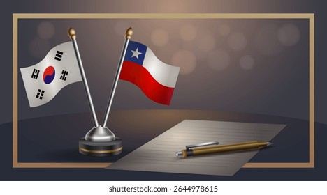 Small national flag of South Korea and Chile flag Relation, Template banner vector Illustration