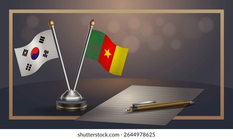 Small national flag of South Korea and Cameroon flag Relation, Template banner vector Illustration
