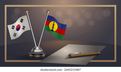 Small national flag of South Korea and New Caledonia flag Relation, Template banner vector Illustration