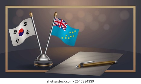 Pequena bandeira nacional da Coreia do Sul e bandeira de Tuvalu Relação, Modelo banner vetor Ilustração