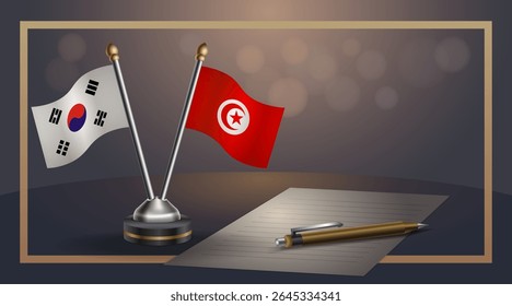 Small national flag of South Korea and Tunisia flag Relation, Template banner vector Illustration