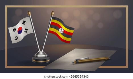 Small national flag of South Korea and Uganda flag Relation, Template banner vector Illustration