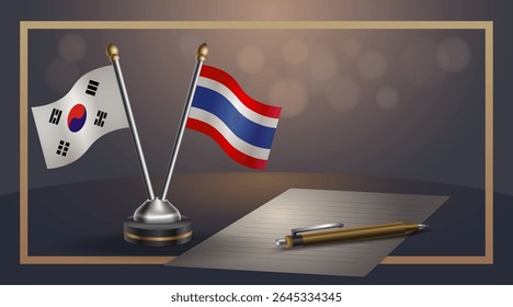 Bandeira nacional pequena da Coreia do Sul e Tailândia bandeira Relação, Modelo banner vetor Ilustração