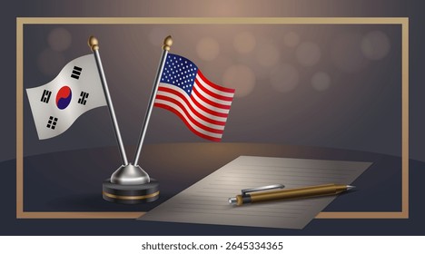 Small national flag of South Korea and United States flag Relation, Template banner vector Illustration