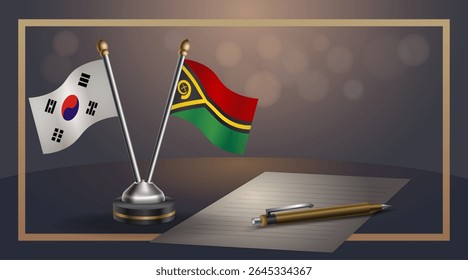 Pequena bandeira nacional da Coreia do Sul e bandeira de Vanuatu Relação, Modelo banner vetor Ilustração